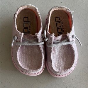 Hey Dude Pink and Silver Moccasin Shoes